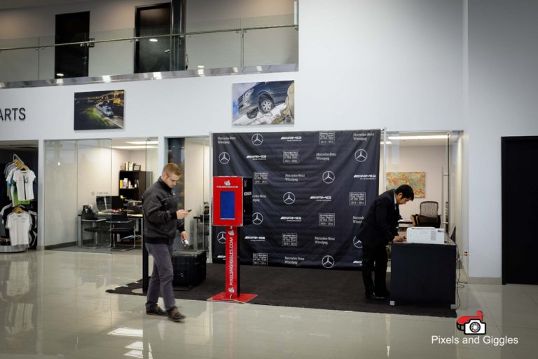 All set up and ready to go with custom step and repeat backdrop