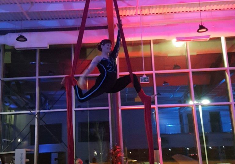 Aerial performer showing off their impressive skills